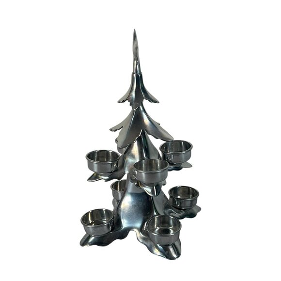 vintage Pottery Barn 11" Tall Crome Christmas Tree 8 Votive Candle Holder - Picture 6 of 8